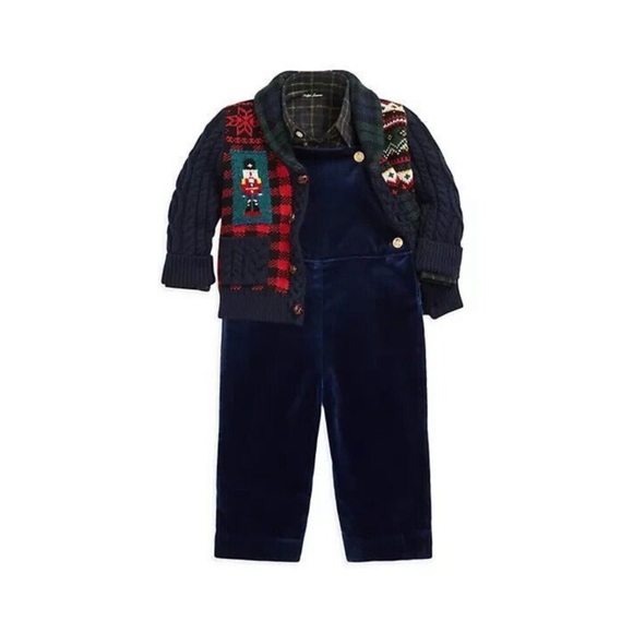 NWT Ralph Lauren Boys Patchwork Cable Knit Cardigan. Holiday Christmas - Picture 2 of 11